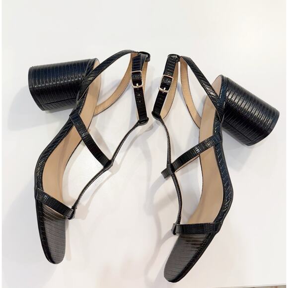 ANN TAYLOR BLACK STARPPY BUCKLE CAGE SANDALS PUMPS HEELS SHOES SZ 9 - Picture 3 of 11